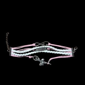 #527 Pink and white bracelet with ballerina dream and love
